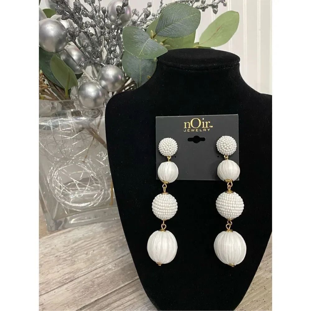 nOir Jewelry White Gold Beaded Drop Dangle Earrings